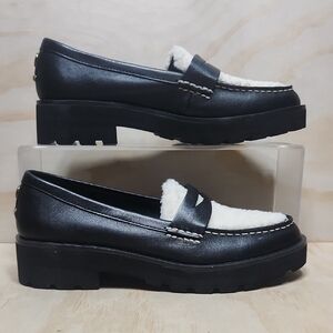 Sperry Chunky Penny Loafer Women 7 Black Leather Polyester Shoe Business Casual